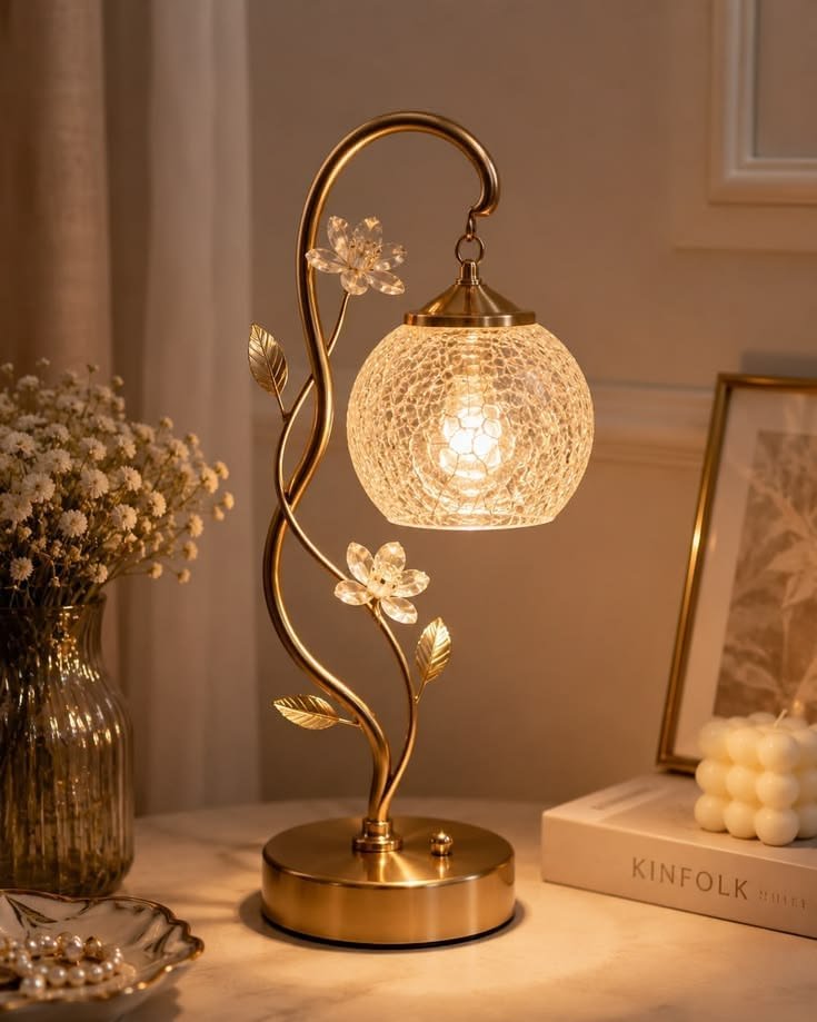 Luxury Floral Crystal Table Lamp – Elegant Home Décor Light