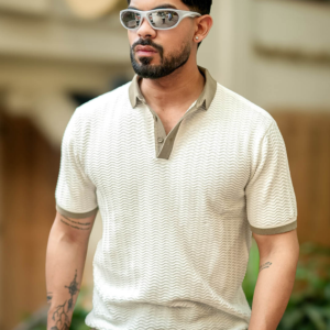 Men's Textured Knit Polo T-Shirt