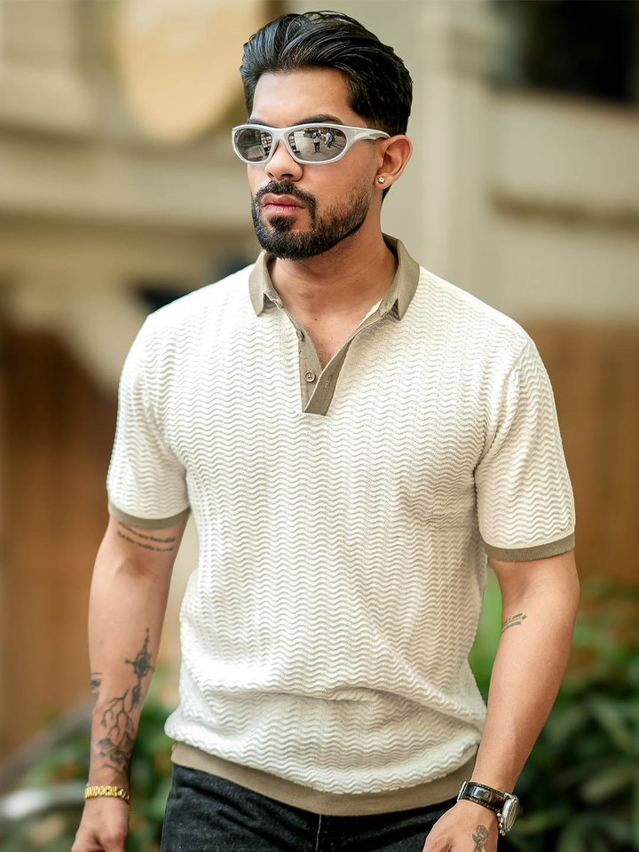 Men's Textured Knit Polo T-Shirt